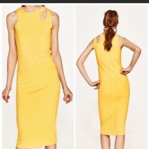 Zara Yellow Ribbed Midi Dress Size Large